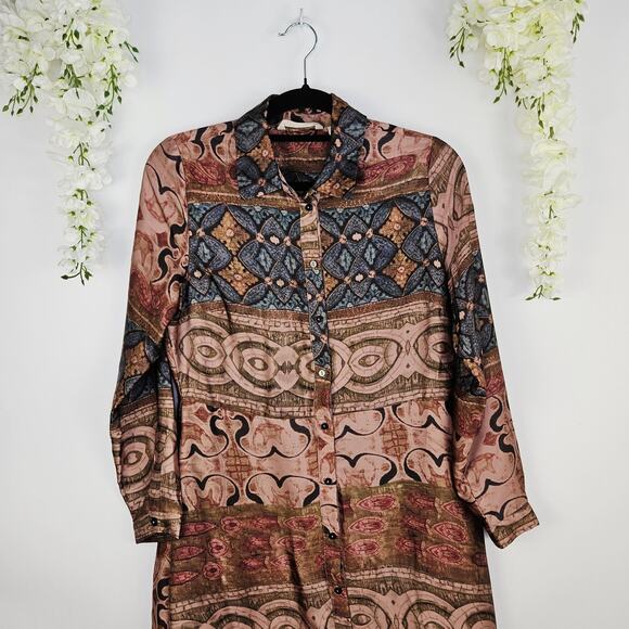 Soft Surroundings Boho Maxi Shirt Dress Duster Button Front Western Country PS - Picture 6 of 15